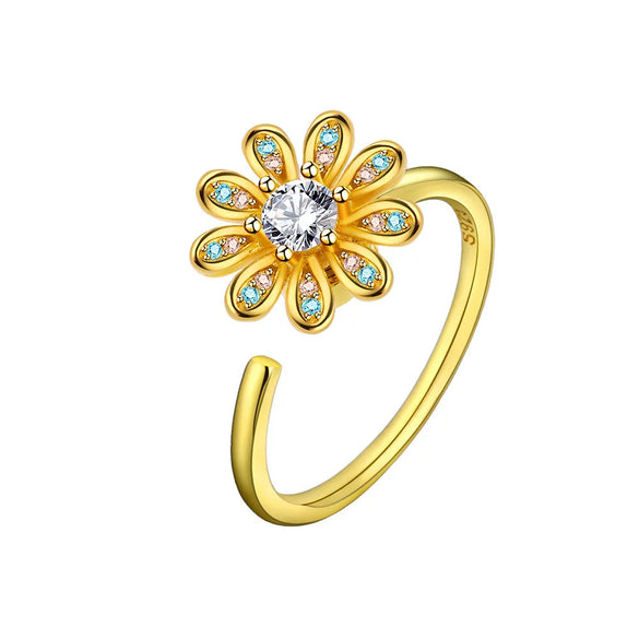 Wholesale Adjustable Sunflower Rotating Ring Copper Geometric Women's