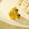 Wholesale Adjustable Wide Double Tiger Eye Inlaid Stainless Steel Ring Light Luxury Style Electroplated