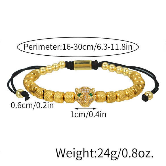 Wholesale Adjustable Woven Bracelet With Leopard Head And Pineapple Beads Copper Electroplating Geometric Style