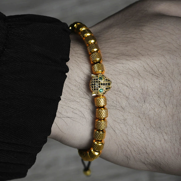 Wholesale Adjustable Woven Bracelet With Leopard Head And Pineapple Beads Copper Electroplating Geometric Style