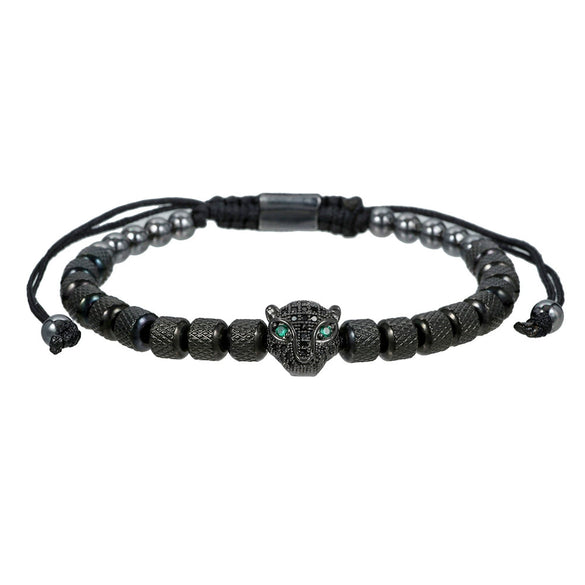 Wholesale Adjustable Woven Bracelet With Leopard Head And Pineapple Beads Copper Electroplating Geometric Style