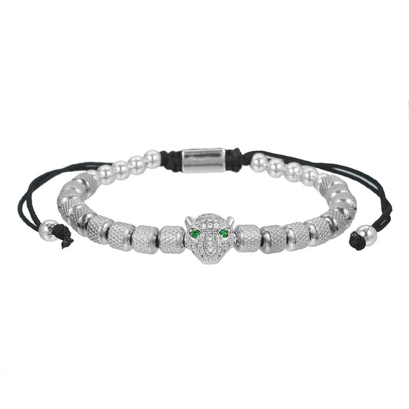 Wholesale Adjustable Woven Bracelet With Leopard Head And Pineapple Beads Copper Electroplating Geometric Style