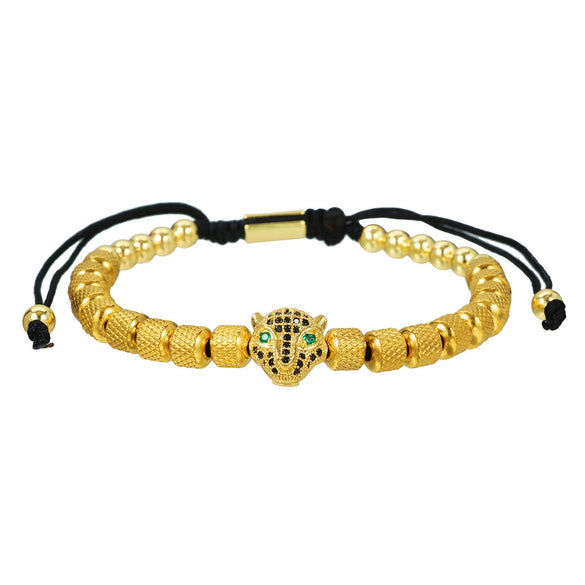 Wholesale Adjustable Woven Bracelet With Leopard Head And Pineapple Beads Copper Electroplating Geometric Style