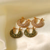 Wholesale All Match Women's Earrings Made Of 18K Gold Plated Stainless Steel With Inlaid Greenwhite Square Zircon And Geometric Design