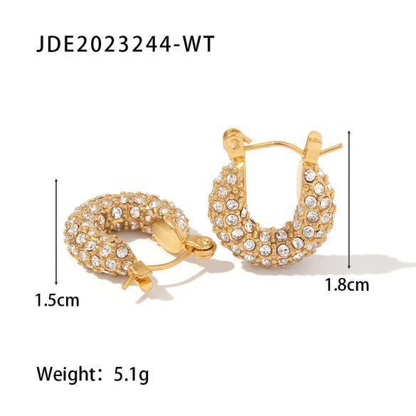 Wholesale All Match Women's Earrings Made Of 18K Gold Plated Stainless Steel With Inlaid Greenwhite Square Zircon And Geometric Design