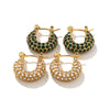 Wholesale All Match Women's Earrings Made Of 18K Gold Plated Stainless Steel With Inlaid Greenwhite Square Zircon And Geometric Design