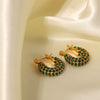 Wholesale All Match Women's Earrings Made Of 18K Gold Plated Stainless Steel With Inlaid Greenwhite Square Zircon And Geometric Design