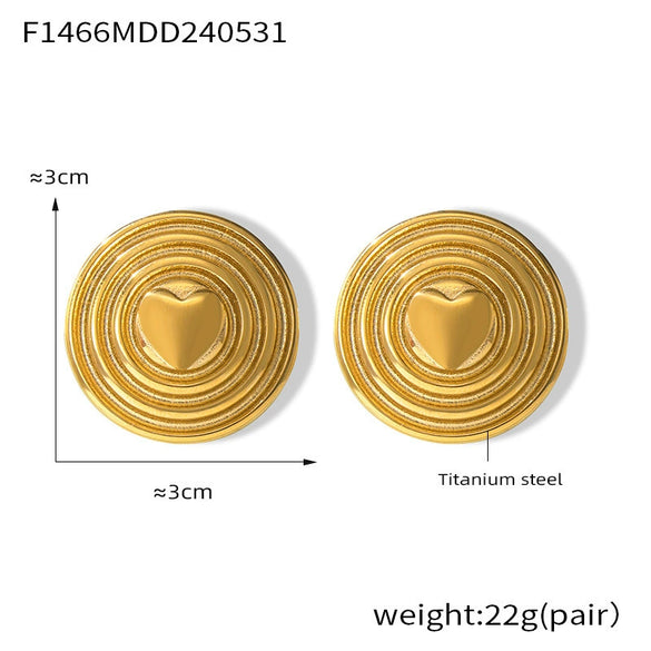 Wholesale Allmatch Heart Shape Titanium Steel Electroplated 18K Gold Earrings For Women