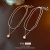 Wholesale Alloy And Copper Double Layer French Pleated Pearl Peas Clavicle Chain With Geometric Pattern And Electroplating Treatment Light Luxury Style For Women