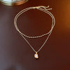 Wholesale Alloy And Copper Double Layer French Pleated Pearl Peas Clavicle Chain With Geometric Pattern And Electroplating Treatment Light Luxury Style For Women