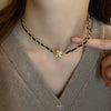 Wholesale Alloy And Leather Clavicle Chain With Rhinestone Pendant Retro Elegant Style Geometric Pattern Diamond Design