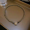 Wholesale Alloy And Leather Clavicle Chain With Rhinestone Pendant Retro Elegant Style Geometric Pattern Diamond Design
