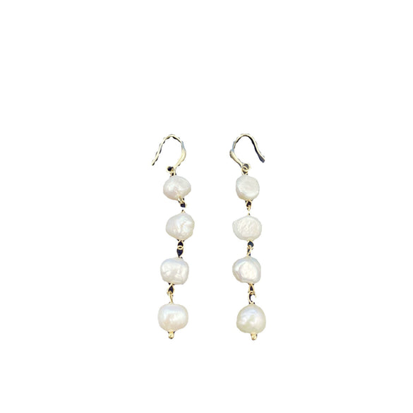 Wholesale Alloy And S925 Silver Natural Pearl Long Earrings With Geometric Pattern And Gold Electroplated For Women
