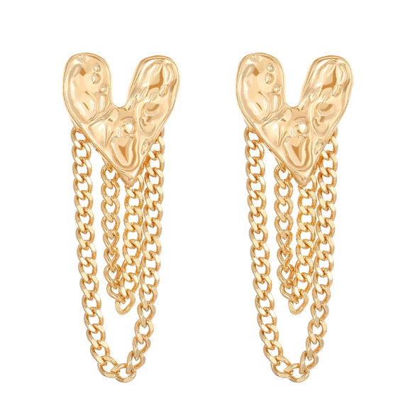 Wholesale Alloy And 925 Silver Heart Shaped Stud Earrings With Hammered And Tassel Chain Retro Style For Women