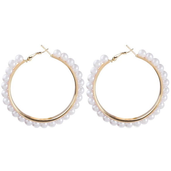 Wholesale Alloy And 925 Silver Hollow Big Circle Pearl Earrings With Geometric Pattern For Women Retro And Simple Style