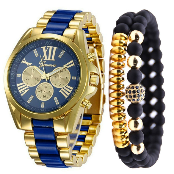 Wholesale Alloy And Stainless Steel Men's Leisure Round Dial Quartz Watch With Fake Three Eye Design