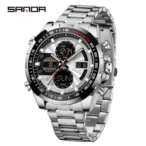 Wholesale Alloy And Steel Strip Multifunctional Sports Waterproof Electronic Quartz Watch For Men In Highend Style Round Shape