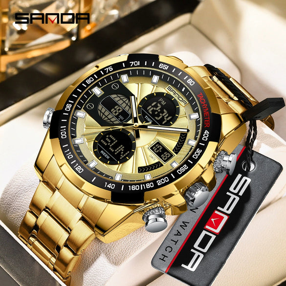 Wholesale Alloy And Steel Strip Multifunctional Sports Waterproof Electronic Quartz Watch For Men In Highend Style Round Shape