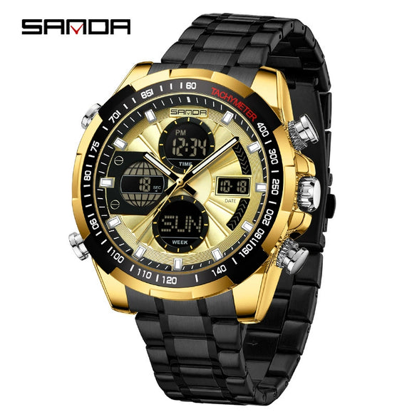 Wholesale Alloy And Steel Strip Multifunctional Sports Waterproof Electronic Quartz Watch For Men In Highend Style Round Shape