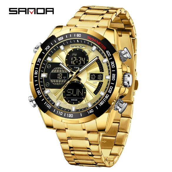 Wholesale Alloy And Steel Strip Multifunctional Sports Waterproof Electronic Quartz Watch For Men In Highend Style Round Shape