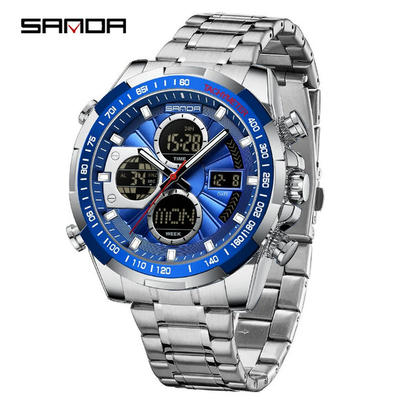 Wholesale Alloy And Steel Strip Multifunctional Sports Waterproof Electronic Quartz Watch For Men In Highend Style Round Shape