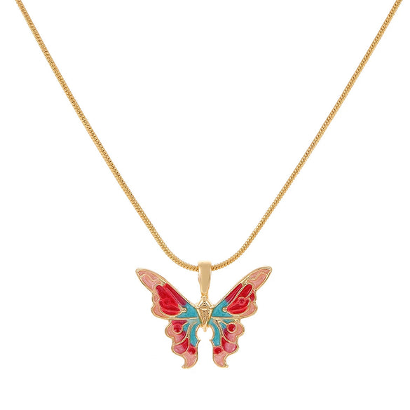 Wholesale Alloy Animal And Zodiac Pattern Butterfly Pendant Necklace With Snake Bone Chain And Electroplating