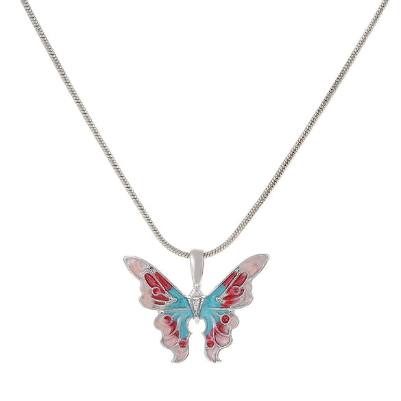 Wholesale Alloy Animal And Zodiac Pattern Butterfly Pendant Necklace With Snake Bone Chain And Electroplating