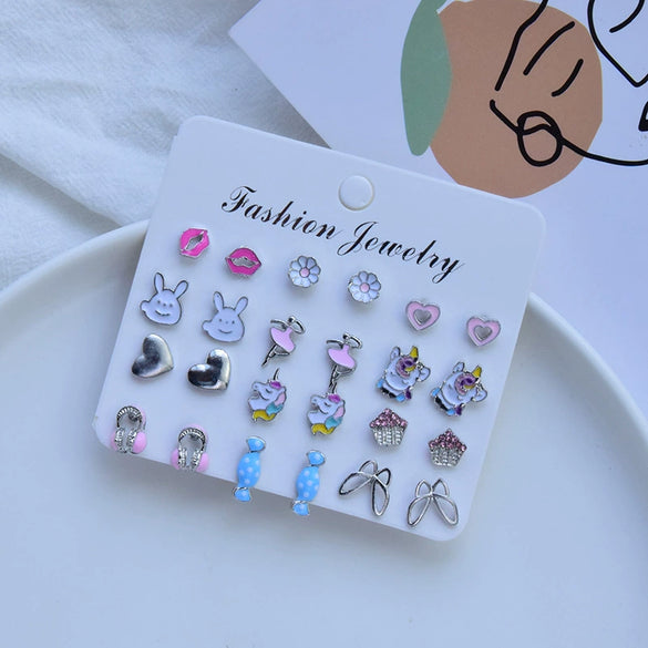 Wholesale Alloy Animal Geometric Dripping Oil Earrings Set