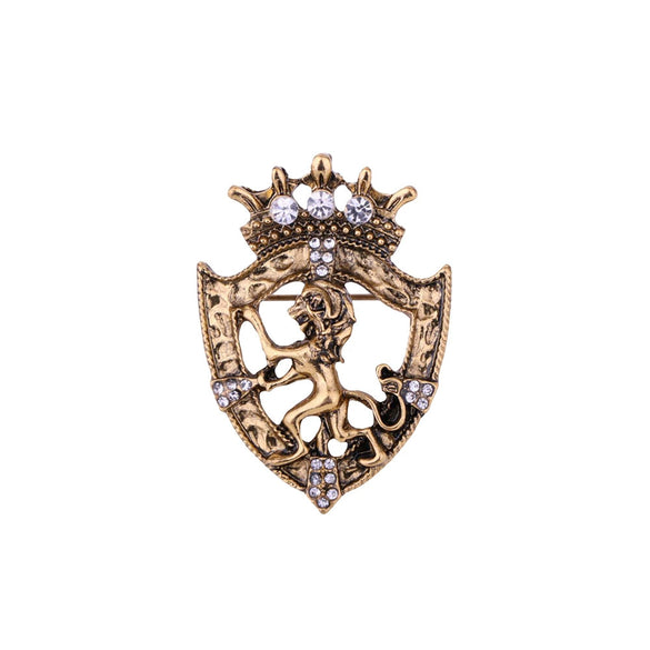 Wholesale Alloy Animal Lion Shield Horse Crown Electroplated Brooch For Men As Suit Accessories Jewelry