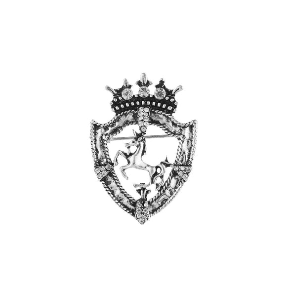 Wholesale Alloy Animal Lion Shield Horse Crown Electroplated Brooch For Men As Suit Accessories Jewelry