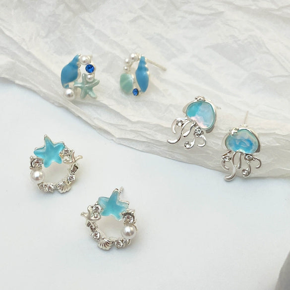 Wholesale Alloy Animal Zodiac Electroplated Women's Earrings In Ocean Summer Beach Style