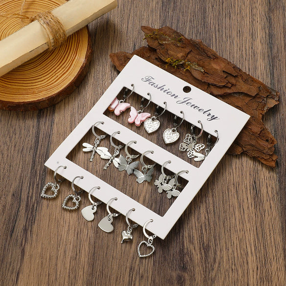 Wholesale Alloy Animals Zodiac Heart Shaped Electroplated Butterfly Dragonfly Earring Set
