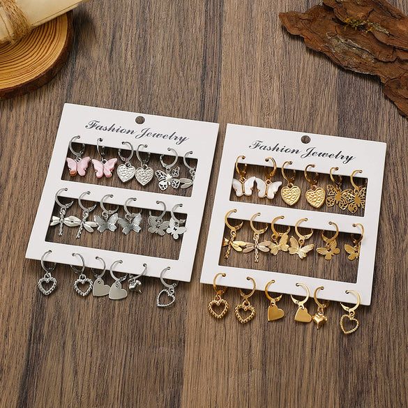 Wholesale Alloy Animals Zodiac Heart Shaped Electroplated Butterfly Dragonfly Earring Set