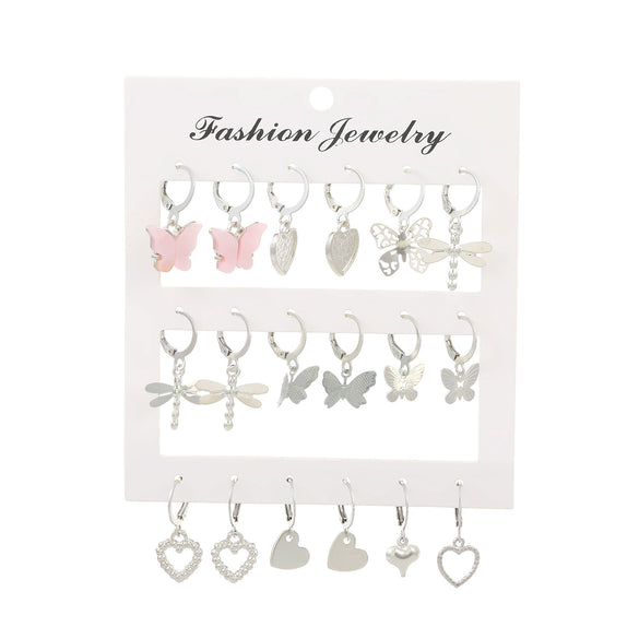 Wholesale Alloy Animals Zodiac Heart Shaped Electroplated Butterfly Dragonfly Earring Set