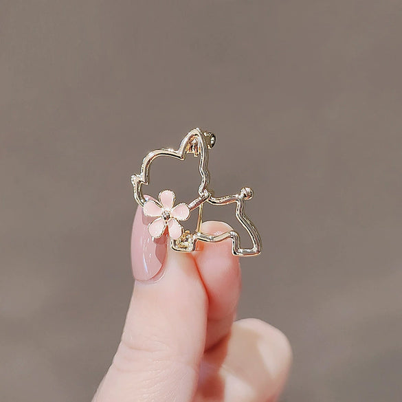 Wholesale Alloy Antilight Women's Cute Animal Kitten Cherry Blossom Brooch Electroplated