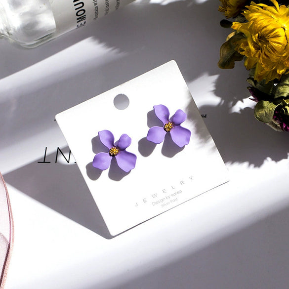 Wholesale Alloy Baking Paint Four Leaf Clover Flower Earrings For Women