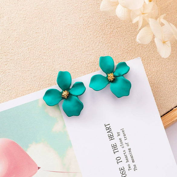 Wholesale Alloy Baking Paint Four Leaf Clover Flower Earrings For Women