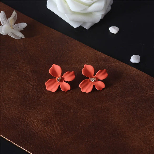Wholesale Alloy Baking Paint Four Leaf Clover Flower Earrings For Women