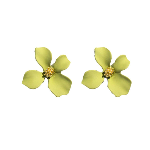 Wholesale Alloy Baking Paint Four Leaf Clover Flower Earrings For Women