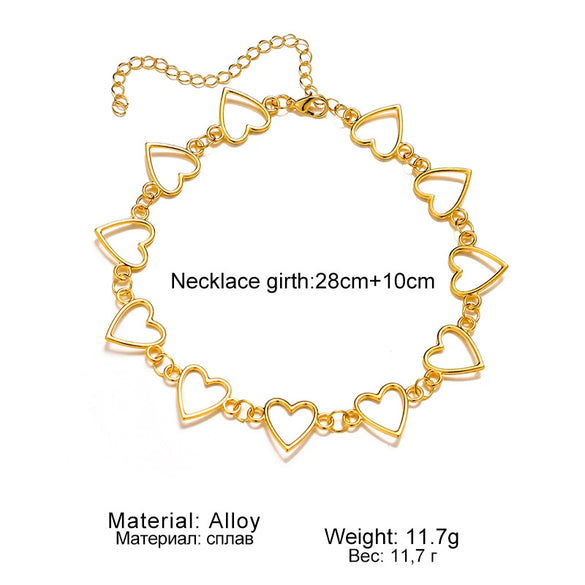 Wholesale Alloy Ball Chain Retro Geometric Heart Hollow Love Necklace With Electroplating