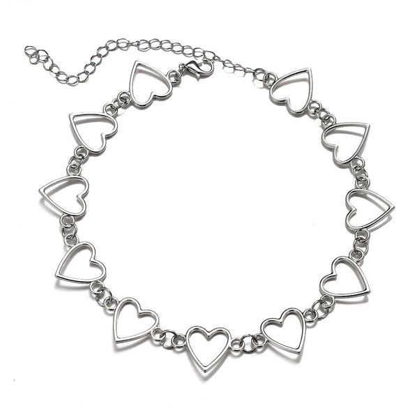 Wholesale Alloy Ball Chain Retro Geometric Heart Hollow Love Necklace With Electroplating