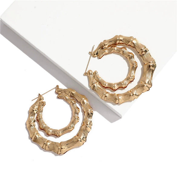 Wholesale Alloy Bamboo Geometric Pattern Electroplated Punk Hiphop Women's Earrings