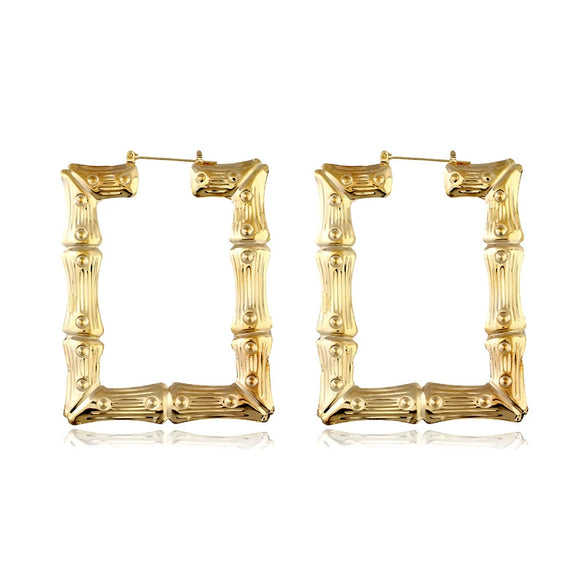 Wholesale Alloy Bamboo Rectangular Golden Circle Geometric Electroplating Women's Hip Hop Street Dance Earrings