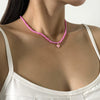 Wholesale Alloy Bead Chain Necklace With Dripping Oil Heartshaped Pendant Retro Fresh Geometric Style For Women