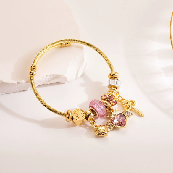 Wholesale Alloy Beaded Bracelet With Heart Pattern And Owl Pendant For Women