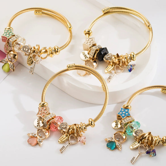 Wholesale Alloy Beaded Fashion Doll Star Shaped Diamond Styling Female Bracelet