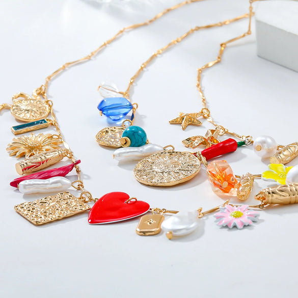 Wholesale Alloy Bohemian Geometric Sunflower Snake Multilayer Charm Necklace For Women With Diamond Design
