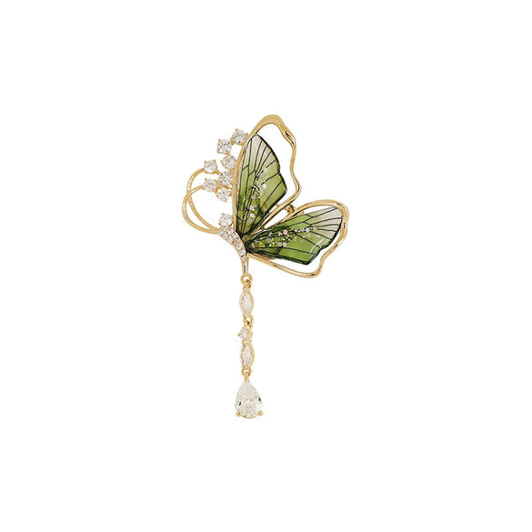 Wholesale Alloy Butterfly Tassel Drop Shaped Electroplated Brooch For Ladies