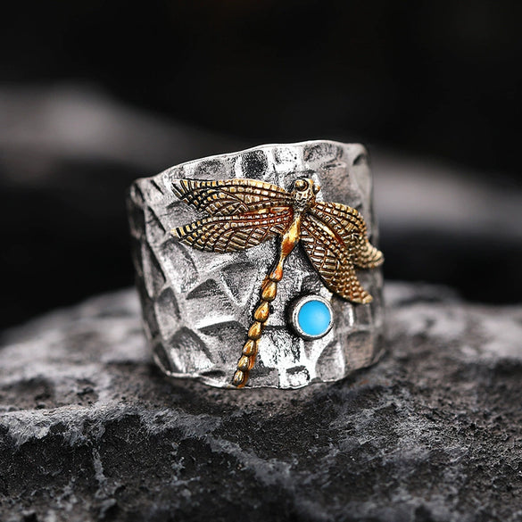 Wholesale Alloy Carved Dragonfly Finger Ring Retro Exaggerated Style Electroplated For Men And Women