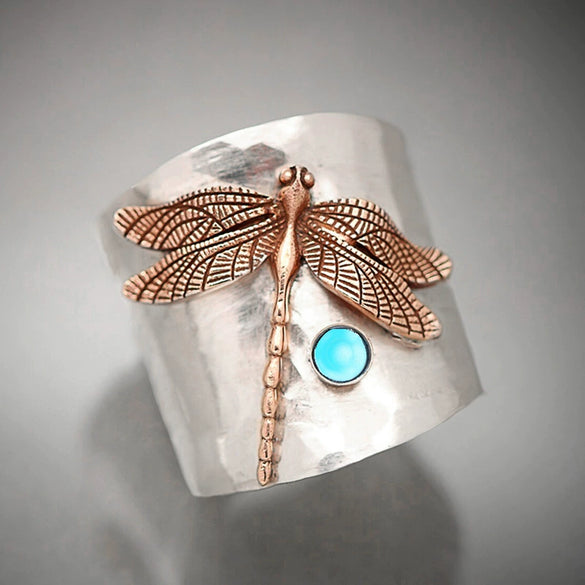 Wholesale Alloy Carved Dragonfly Finger Ring Retro Exaggerated Style Electroplated For Men And Women